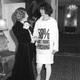 Prime Minister Margaret Thatcher greets fashion designer Katharine Hamnett, wearing a t-shirt with a nuclear missile protest message.